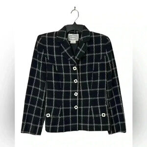 Women Moiselle Vintage Black Plaid Blazer/ Jacket- Wool